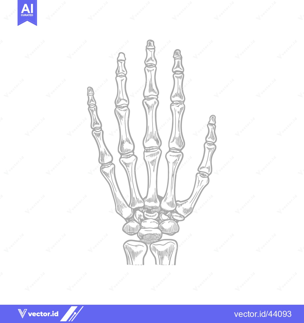 Premium Vector dari Anatomical Hand Skeleton Illustration: Detailed Bone Structure in Gray