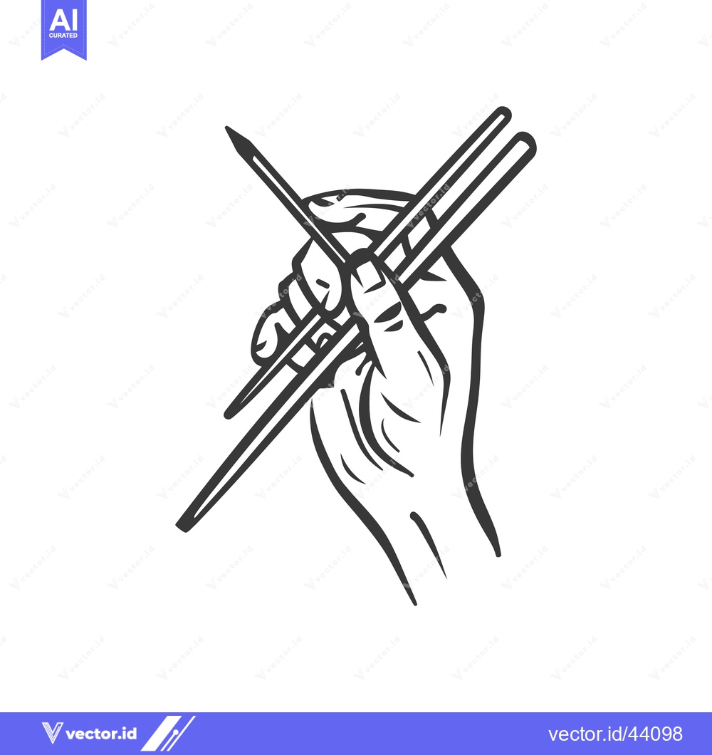 Premium Vector dari A hand holding chopsticks in a traditional line drawing style