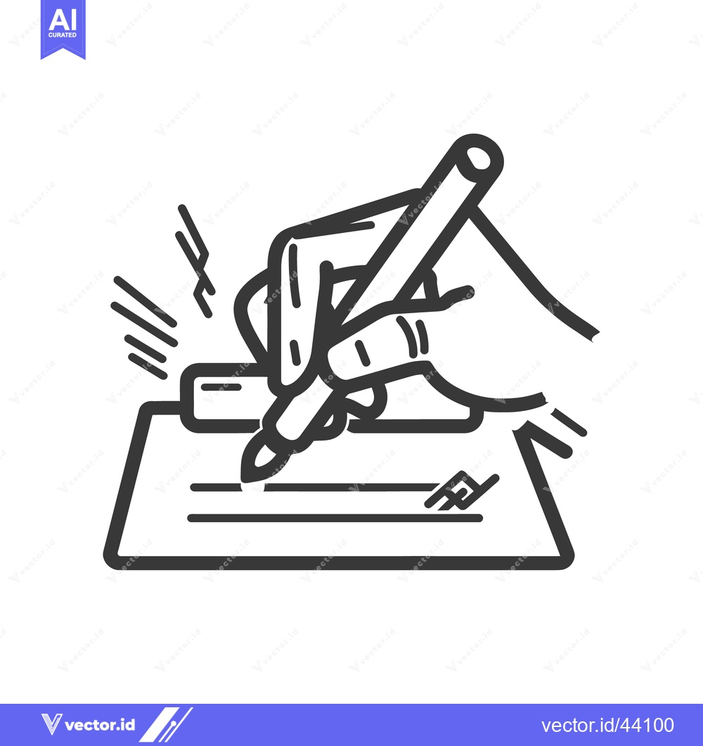 Premium Vector dari A hand is writing on paper with a pen making a signature