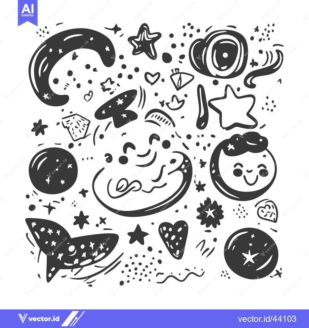 Premium Vector of Hand-Drawn Abstract Design with Stars, Moons, and Geometric Shapes