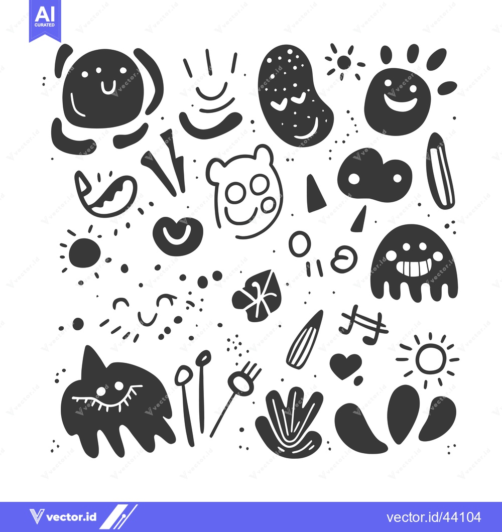 Premium Vector dari Hand-Drawn Abstract Doodle Pattern with Smiling Faces and Shapes