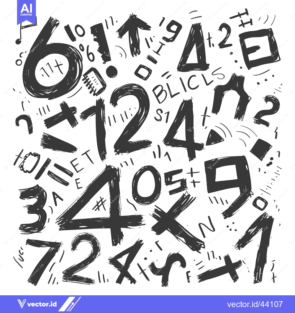 Premium Vector dari Hand-drawn abstract illustration of numbers, symbols, and letters in b