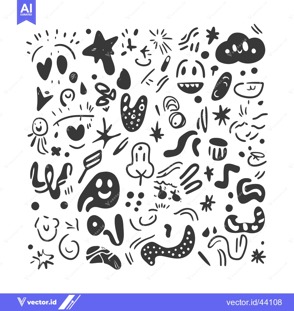Premium Vector of Hand-Drawn Abstract Shapes and Faces Pattern