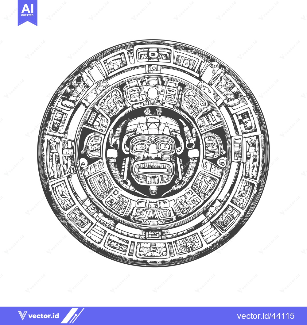 Premium Vector of Hand-drawn Aztec Calendar Stone with Intricate Design