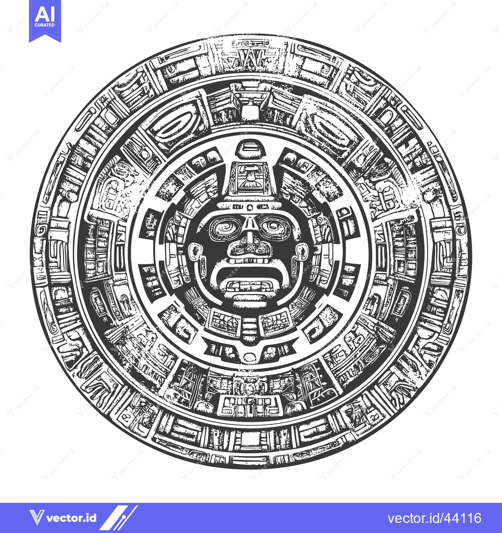 Premium Vector dari Hand-Drawn Aztec Calendar with Central Deity Face