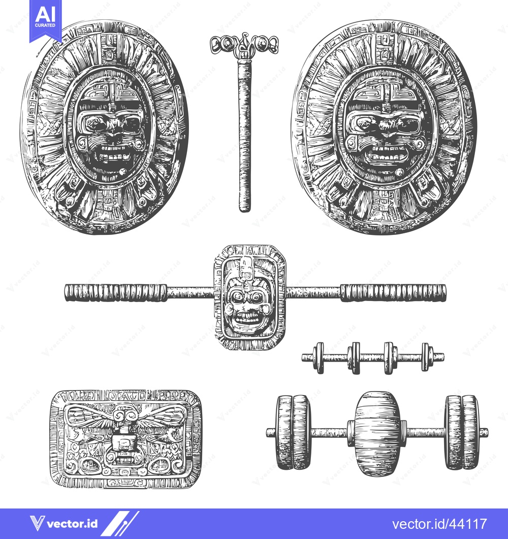 Premium Vector dari Hand-Drawn Aztec-Inspired Weights and Shields
