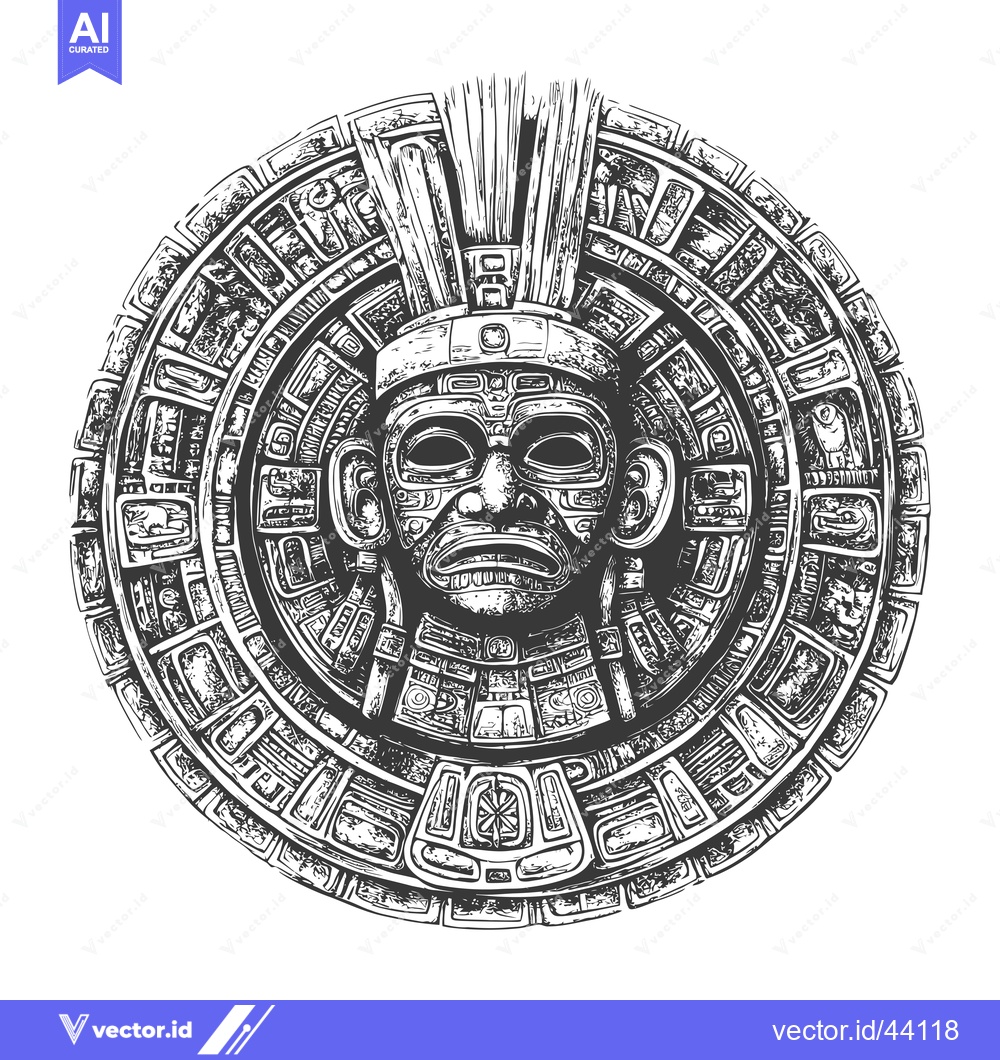 Premium Vector of Hand-drawn Aztec Mask with Intricate Circular Design