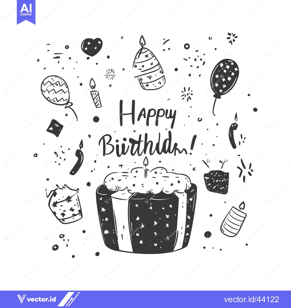 Premium Vector dari Hand-Drawn Birthday Illustration with Cake, Balloons, and Candles