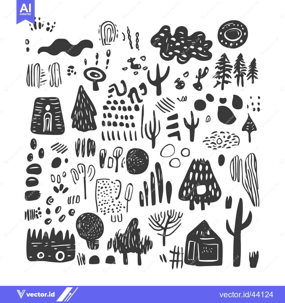 Premium Vector of Hand-Drawn Black and White Abstract Forest Illustration