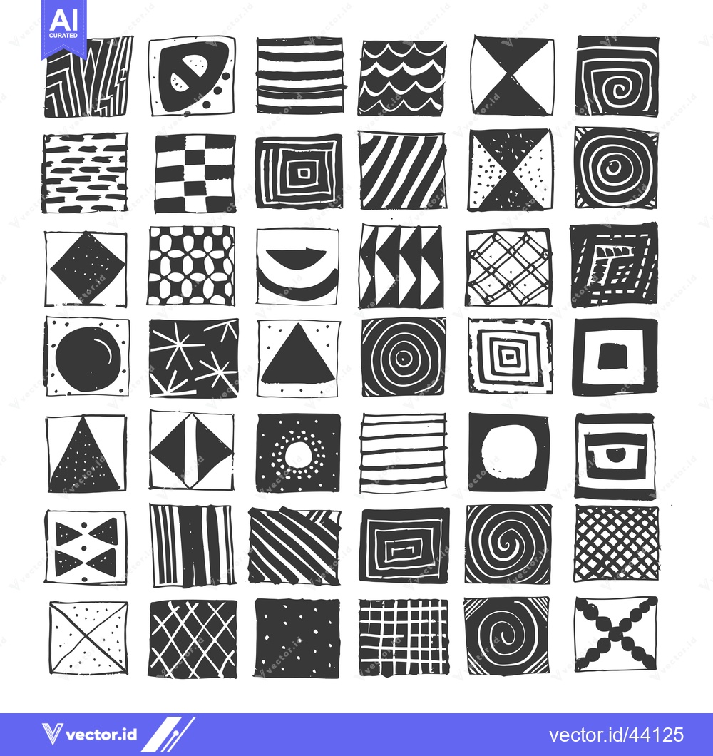 Premium Vector dari Hand-Drawn Black and White Abstract Geometric Shapes in Squares