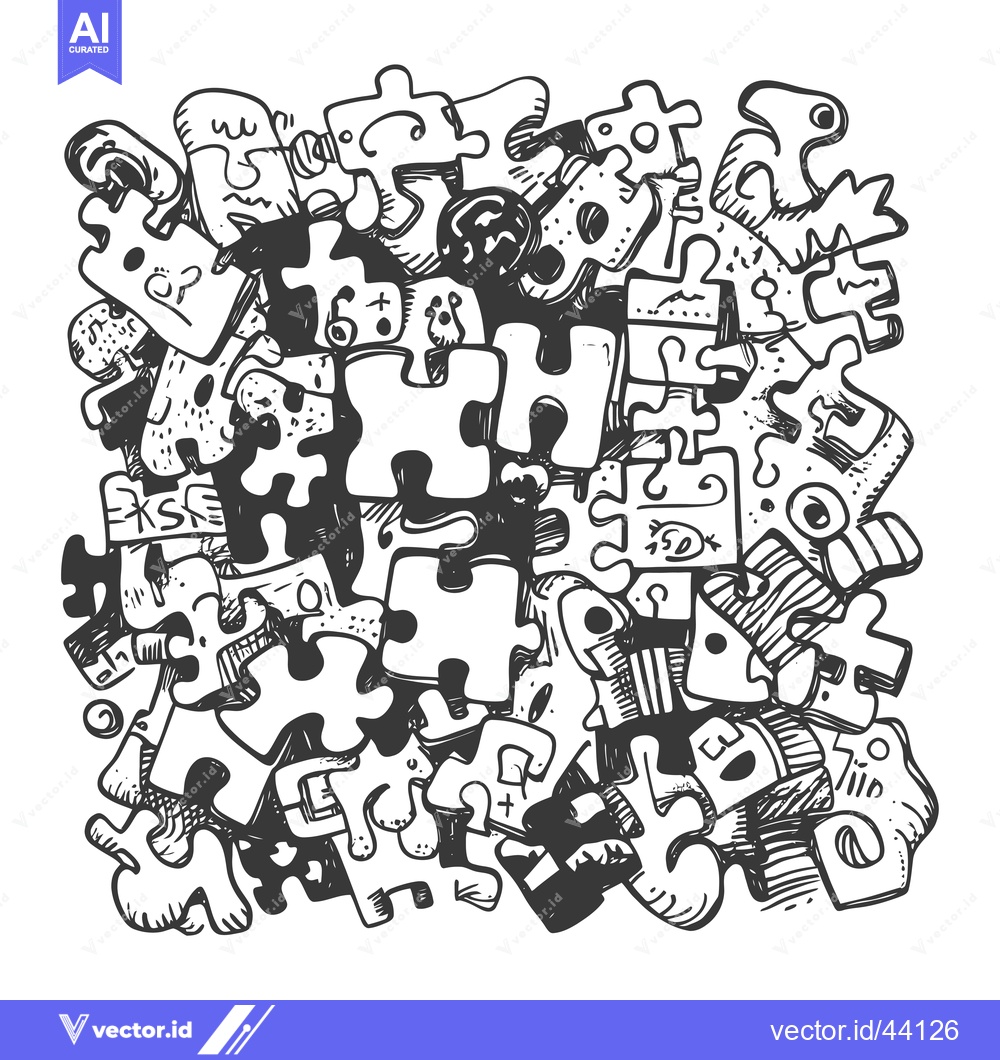Premium Vector of Hand-Drawn Black and White Abstract Puzzle Illustration