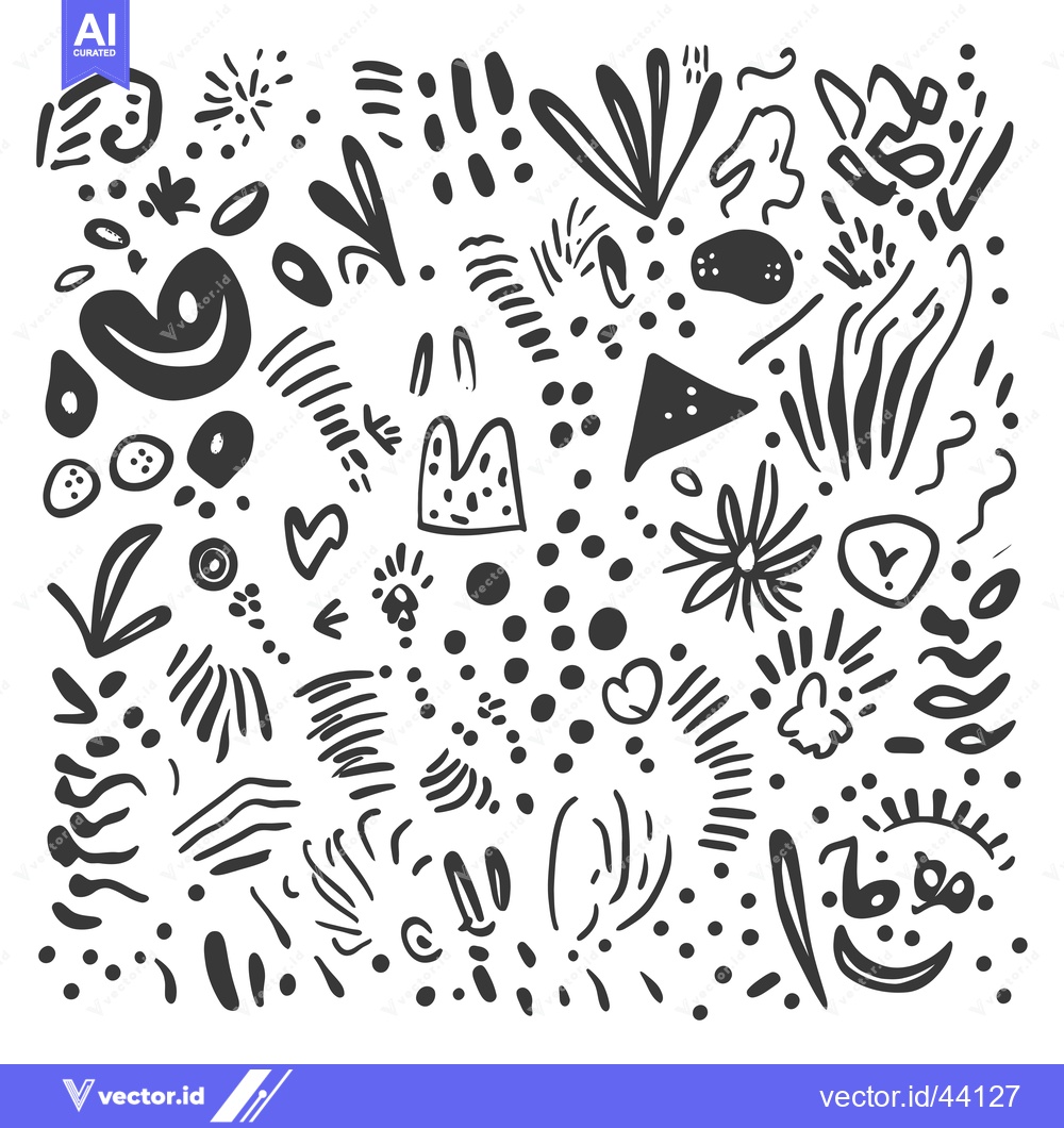 Premium Vector of Hand-drawn Black and White Abstract Shapes and Patterns