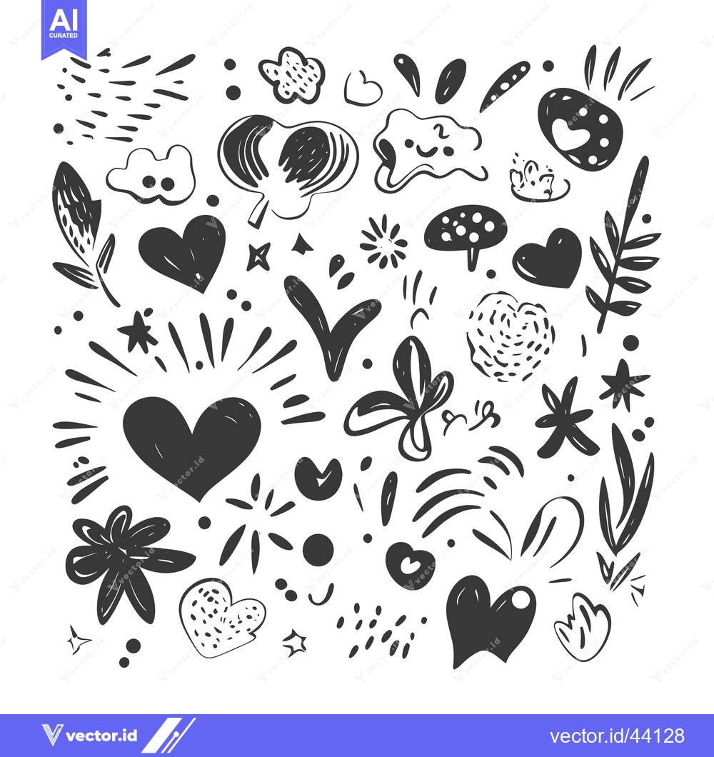 Premium Vector of Hand-drawn black and white abstract shapes and symbols