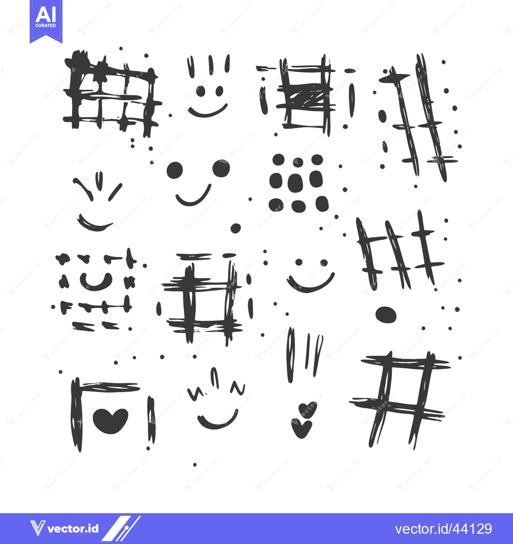 Premium Vector dari Hand-drawn Black and White Abstract Shapes with Smileys and Hearts