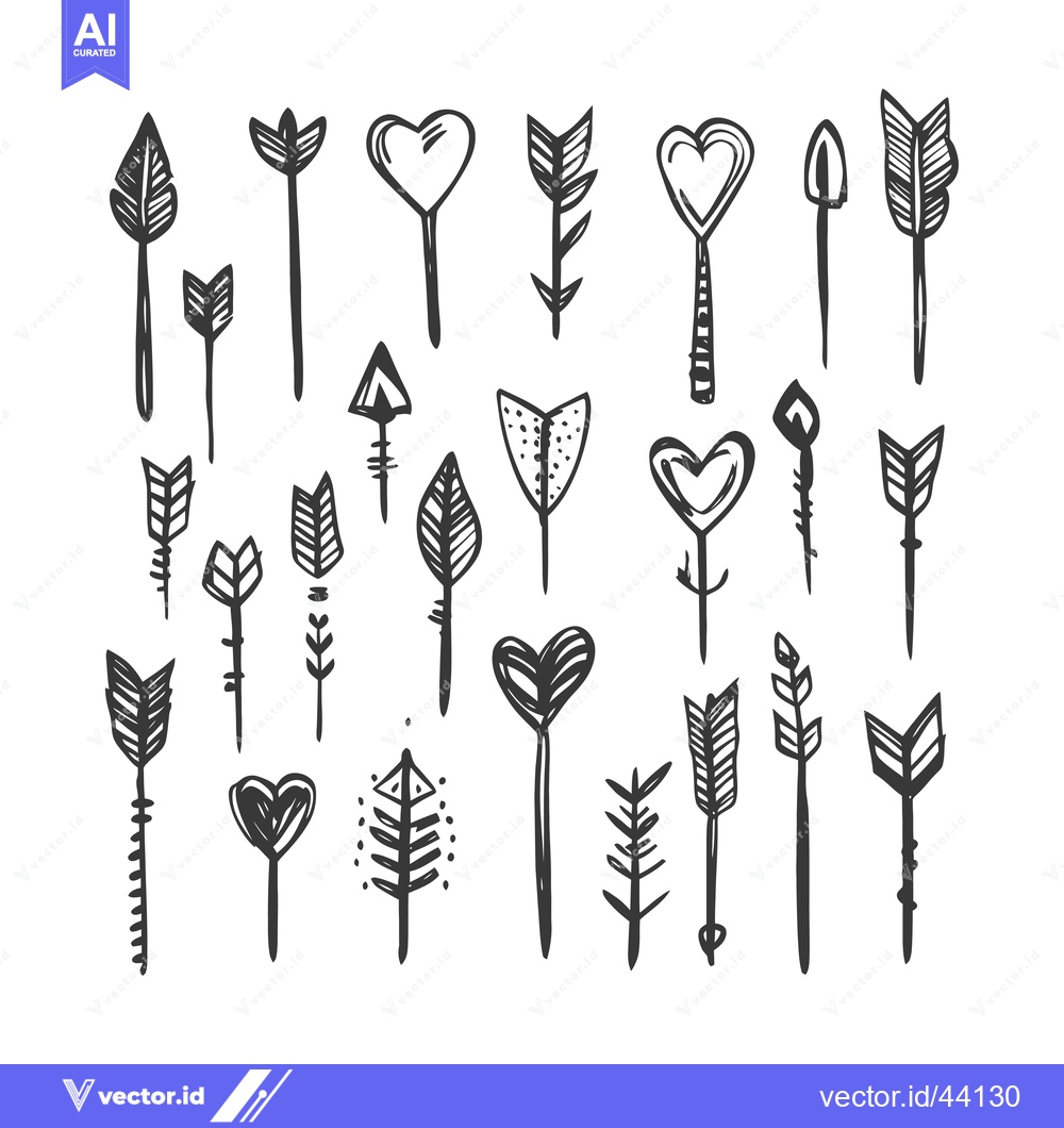 Premium Vector of Hand-Drawn Black and White Arrow and Heart Set