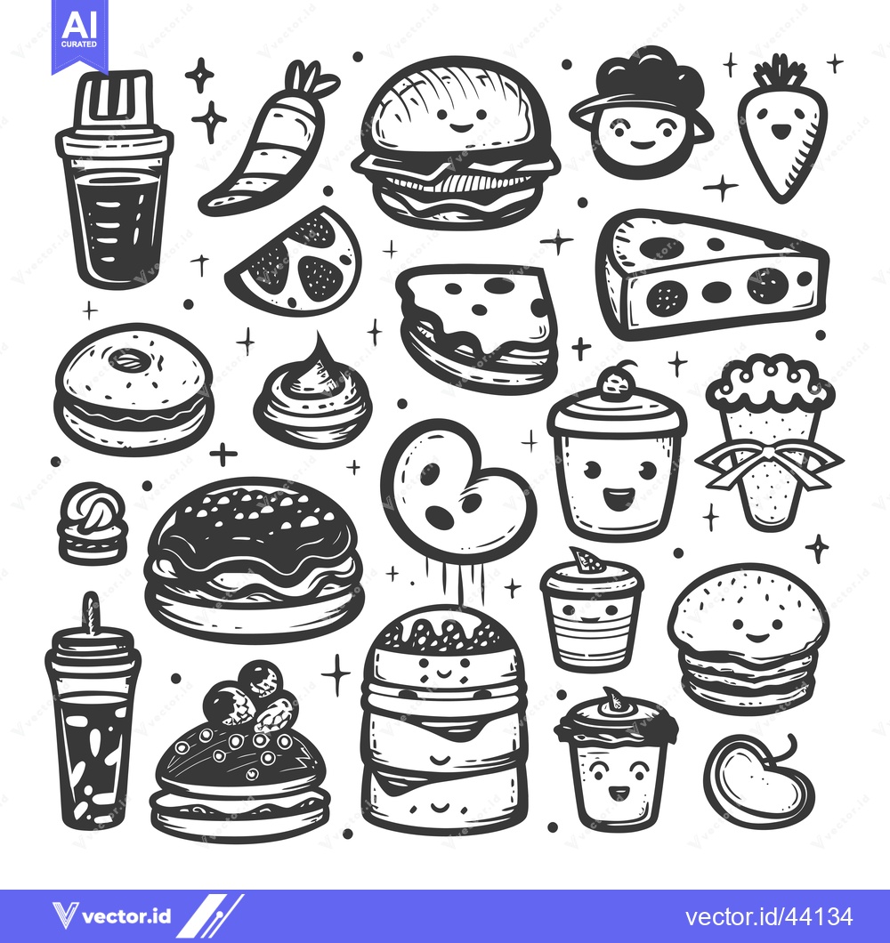Premium Vector of Hand-drawn Black and White Cartoon Food Illustration