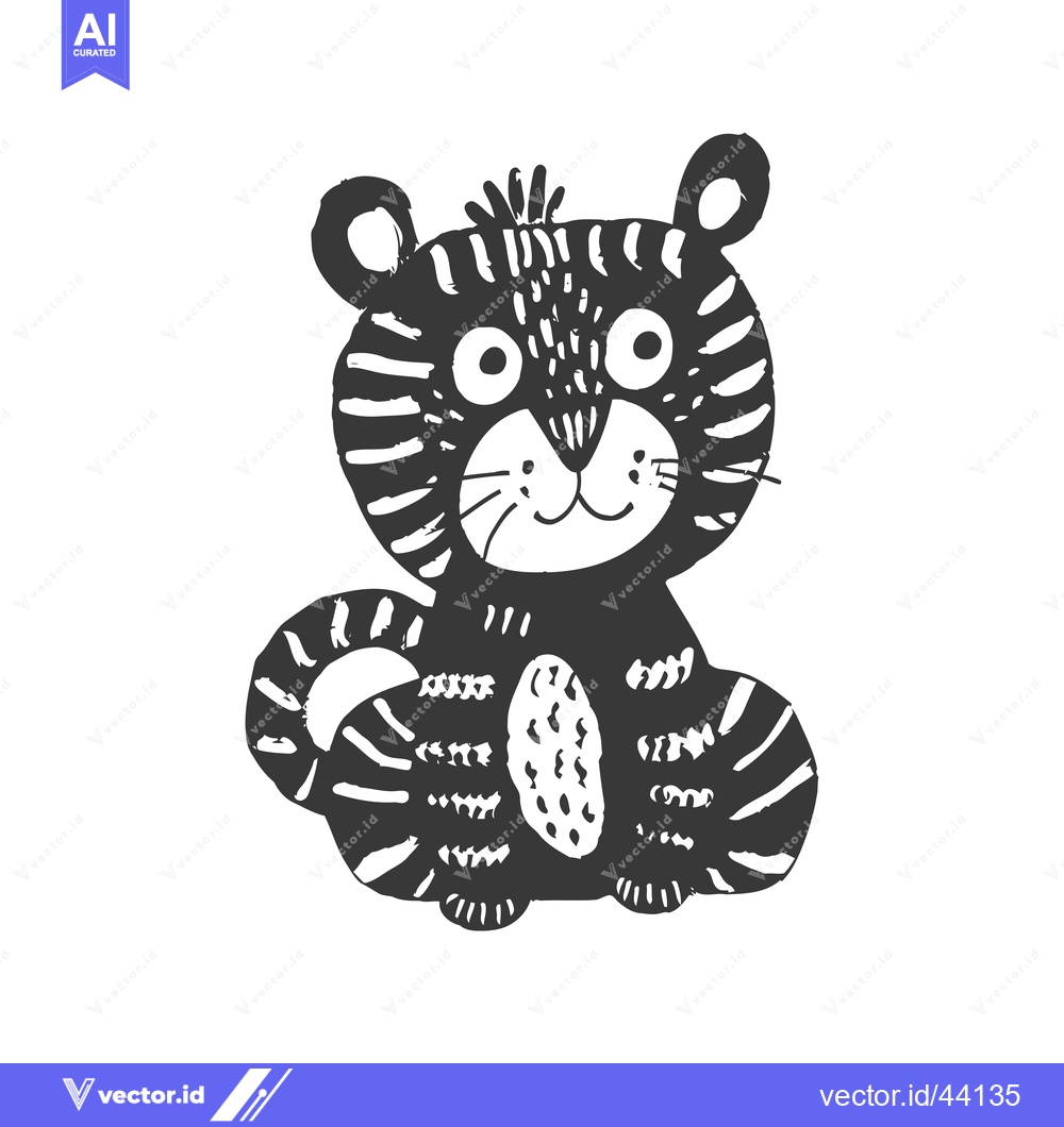 Premium Vector of Hand-Drawn Black and White Cartoon Illustration of a Tiger Cub