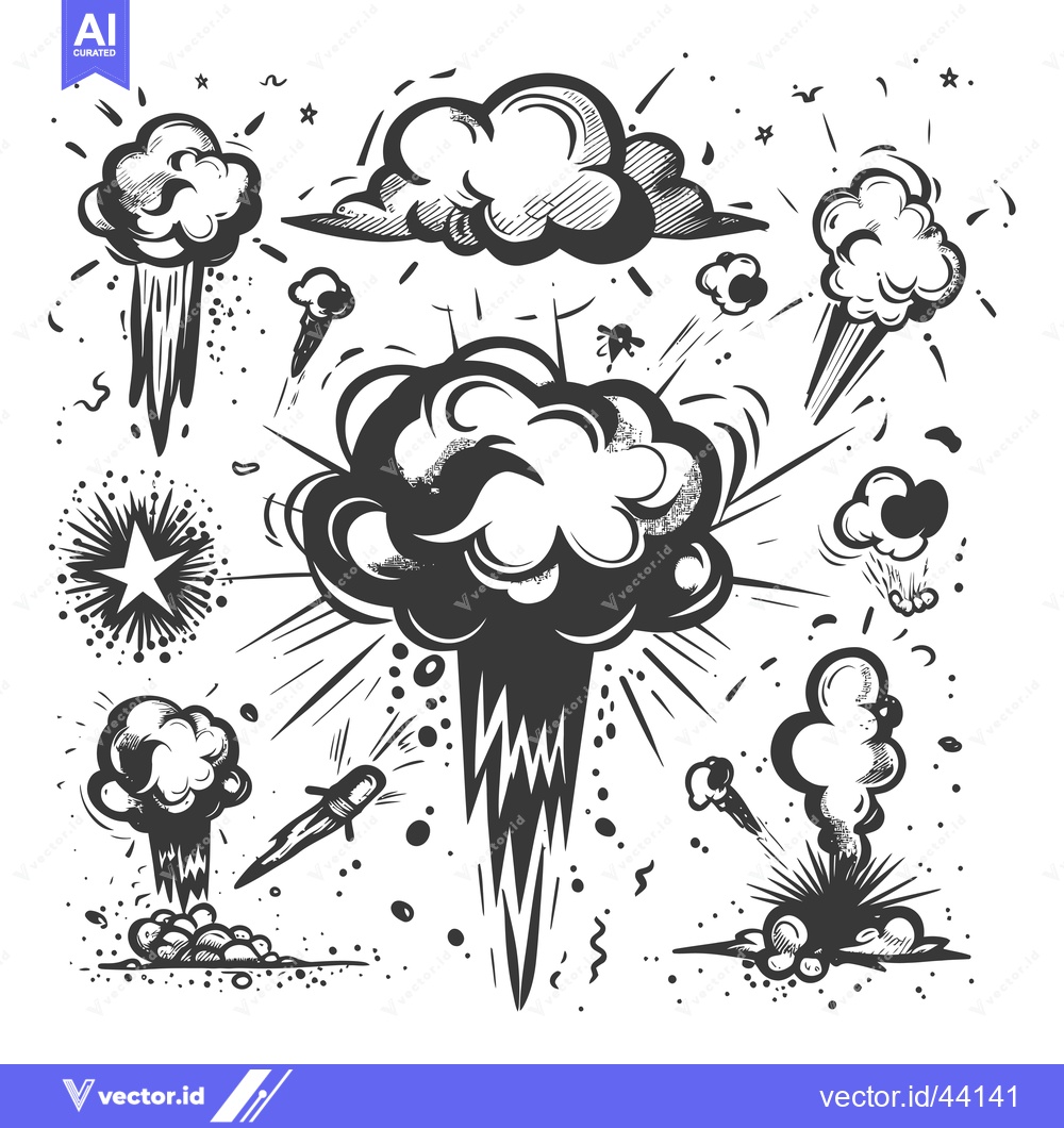 Premium Vector dari Hand-Drawn Black and White Comic Book Explosions