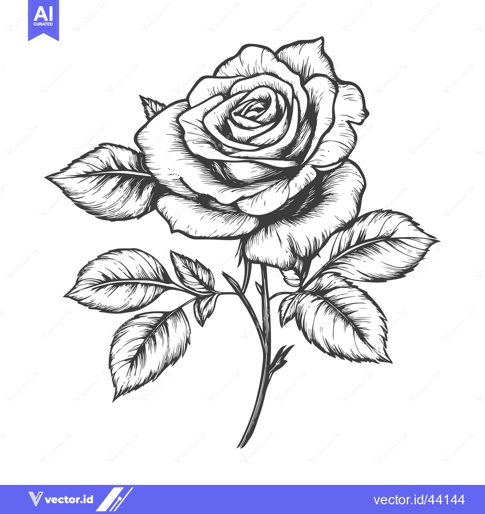 Premium Vector of Hand-Drawn Black and White Detailed Illustration of a Single Rose