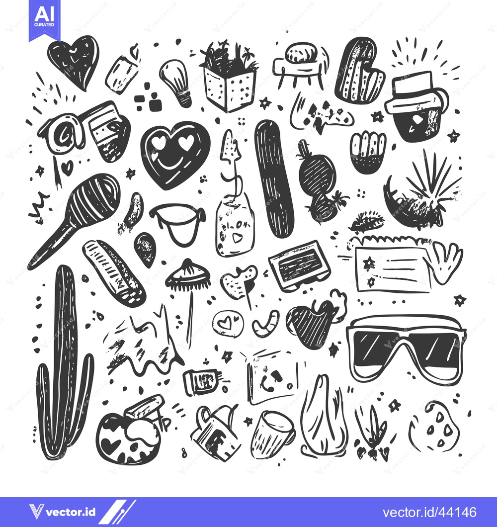 Premium Vector dari Hand-drawn Black and White Doodle Collection of Various Objects