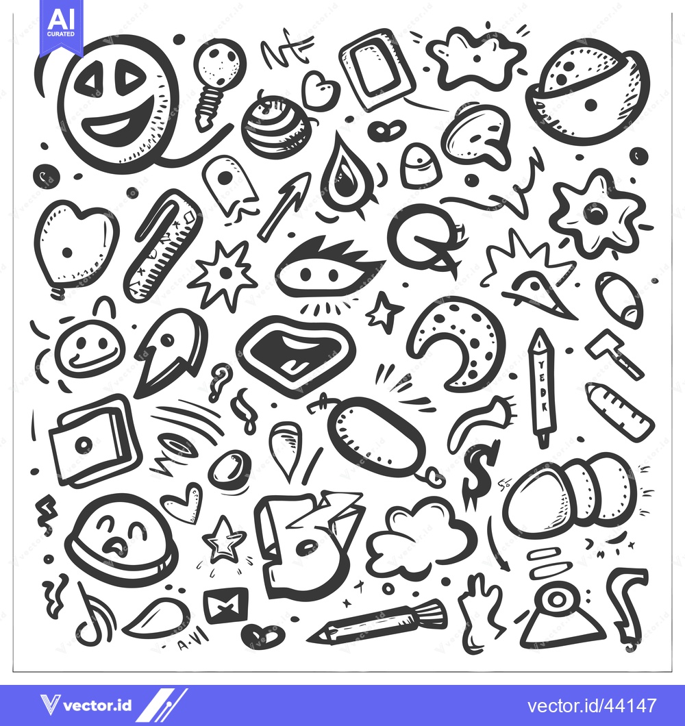 Premium Vector dari Hand-Drawn Black and White Doodle Collection of Various Shapes and Obj