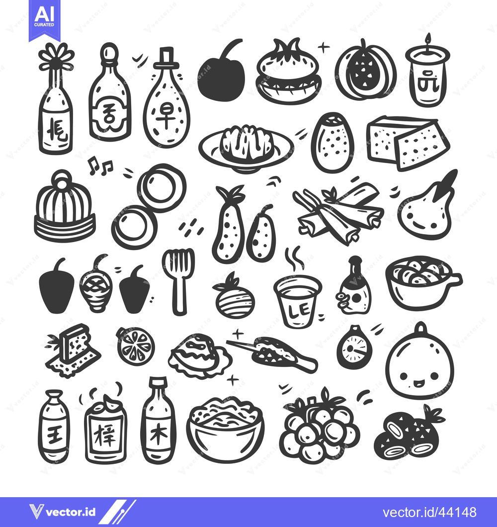 Premium Vector of Hand-Drawn Black and White Doodle Illustration of Japanese Cuisine and