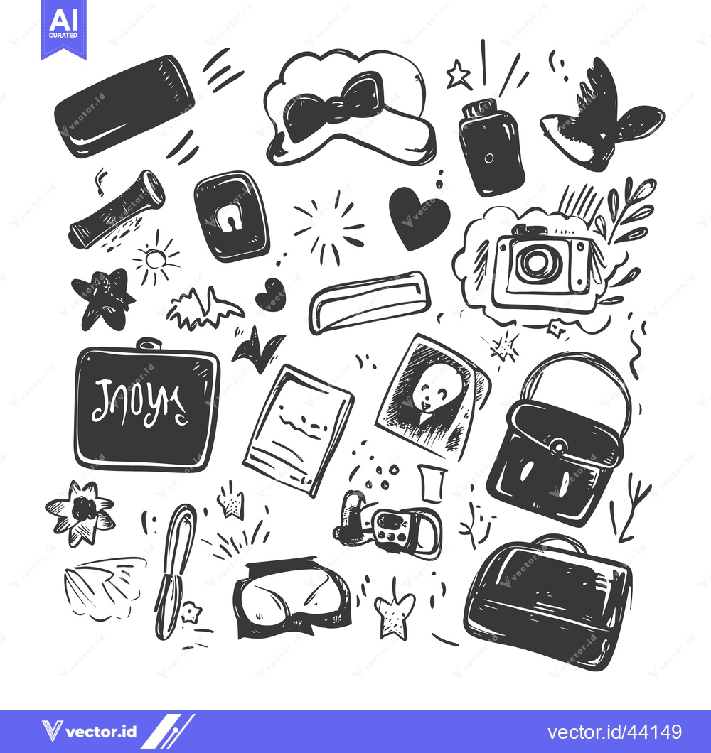 Premium Vector of Hand-drawn black and white doodle illustration of various objects
