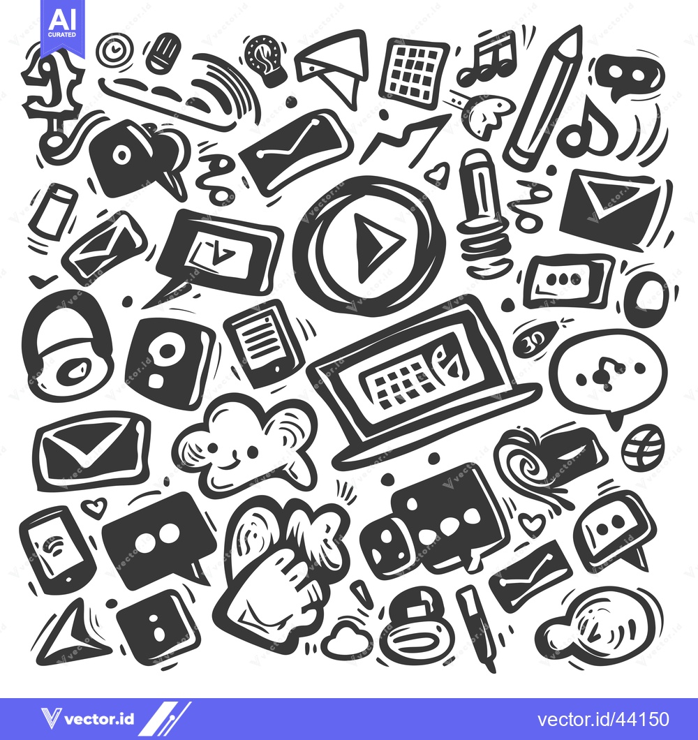 Premium Vector of Hand-drawn black and white doodle illustration of various technology-r