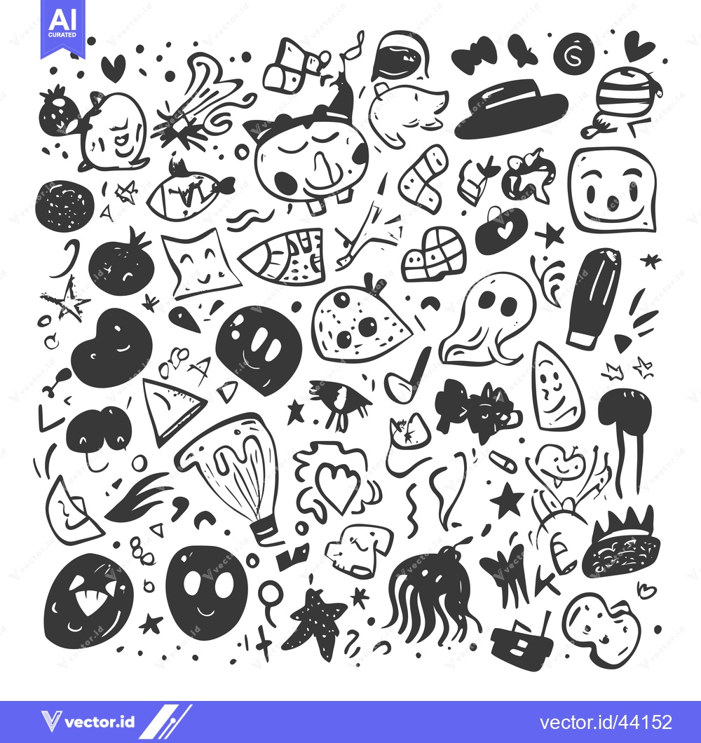 Premium Vector dari Hand-Drawn Black and White Doodle Illustration with Various Characters