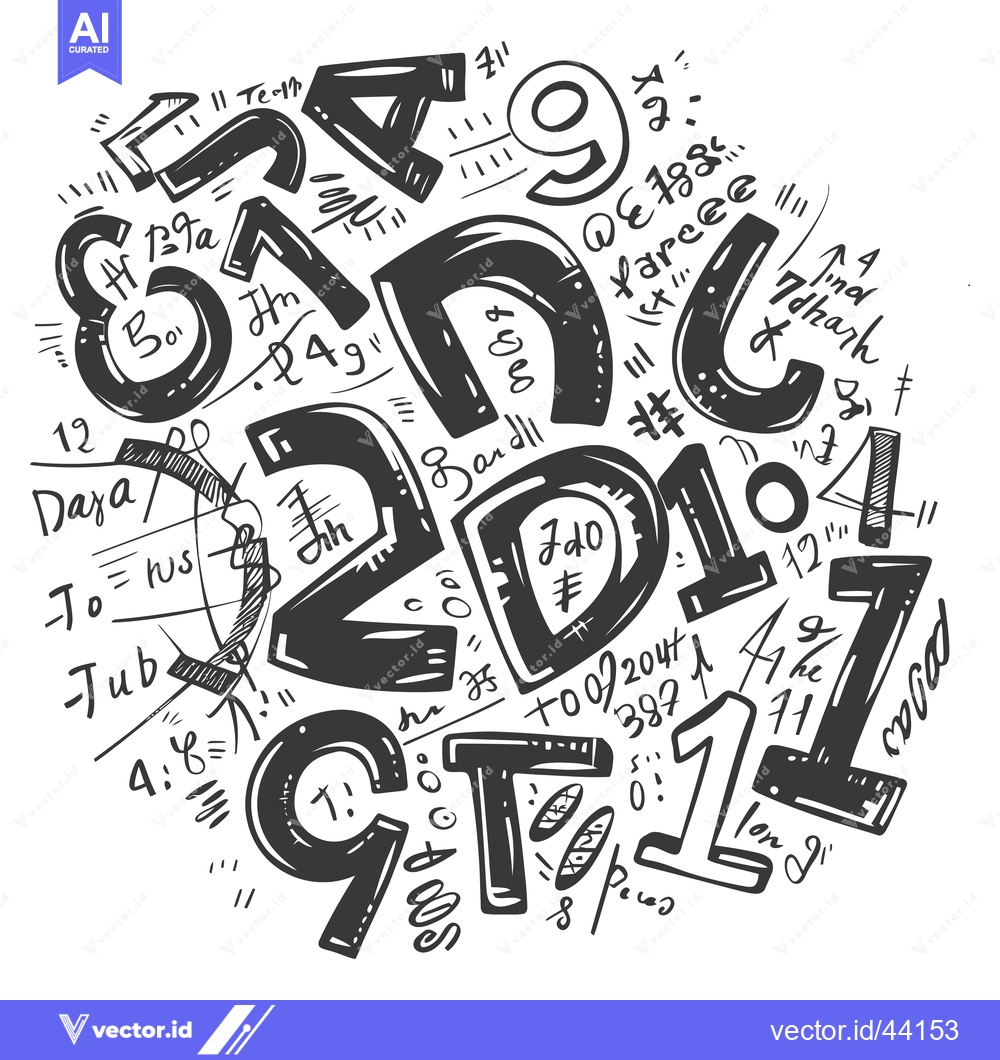 Premium Vector of Hand-drawn black and white doodle of numbers 1 through 9