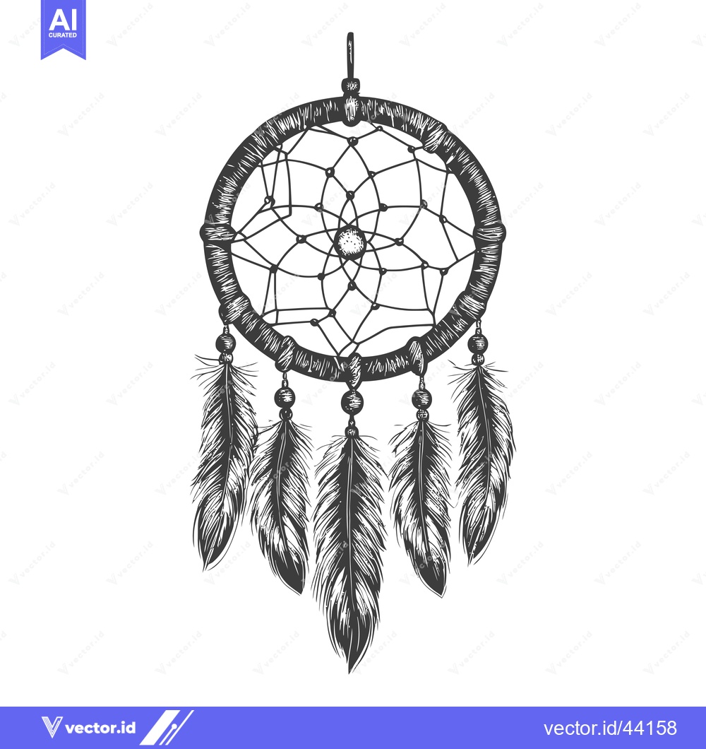 Premium Vector dari Hand-Drawn Black and White Dreamcatcher with Feathers