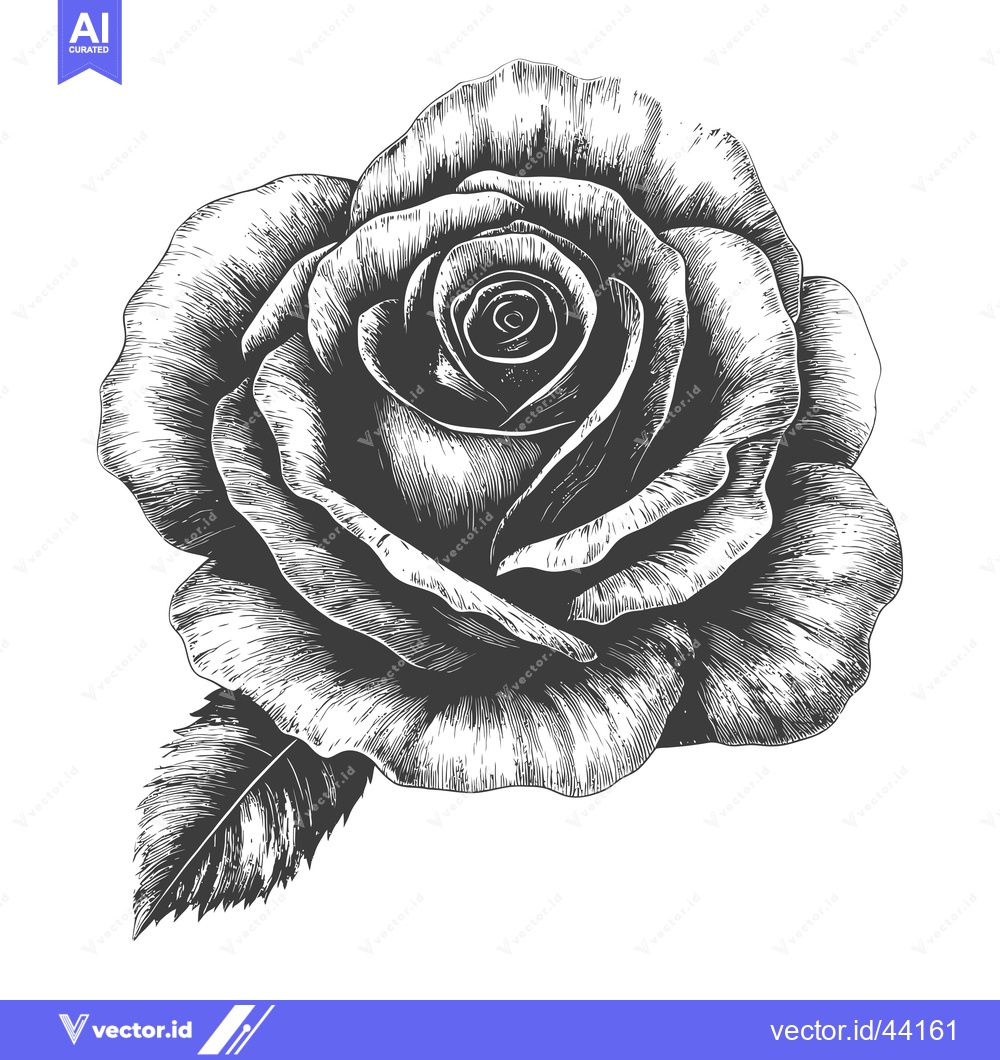 Premium Vector of Hand-Drawn Black and White Engraving of a Rose