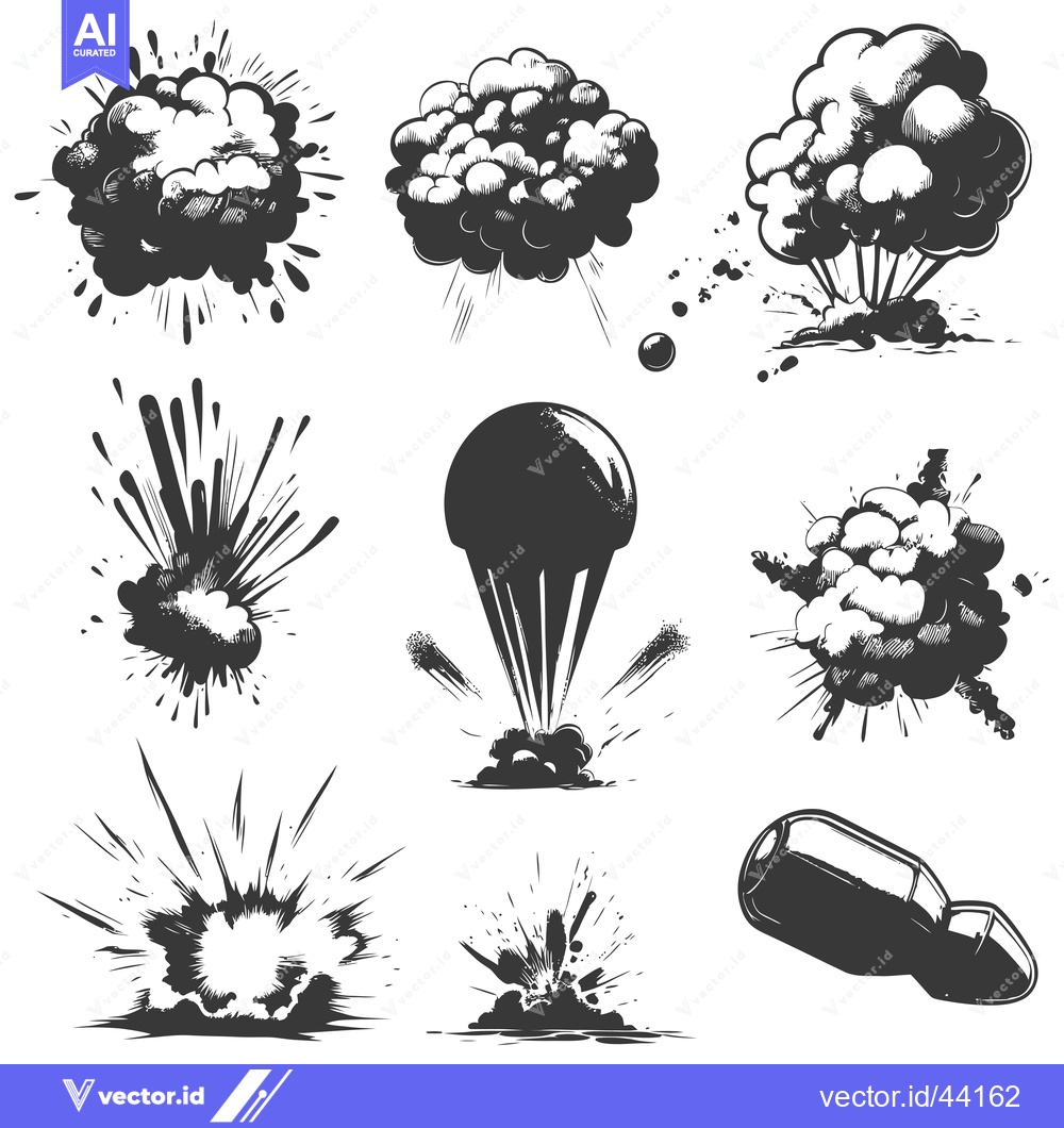 Premium Vector of Hand-drawn Black and White Explosion Illustrations