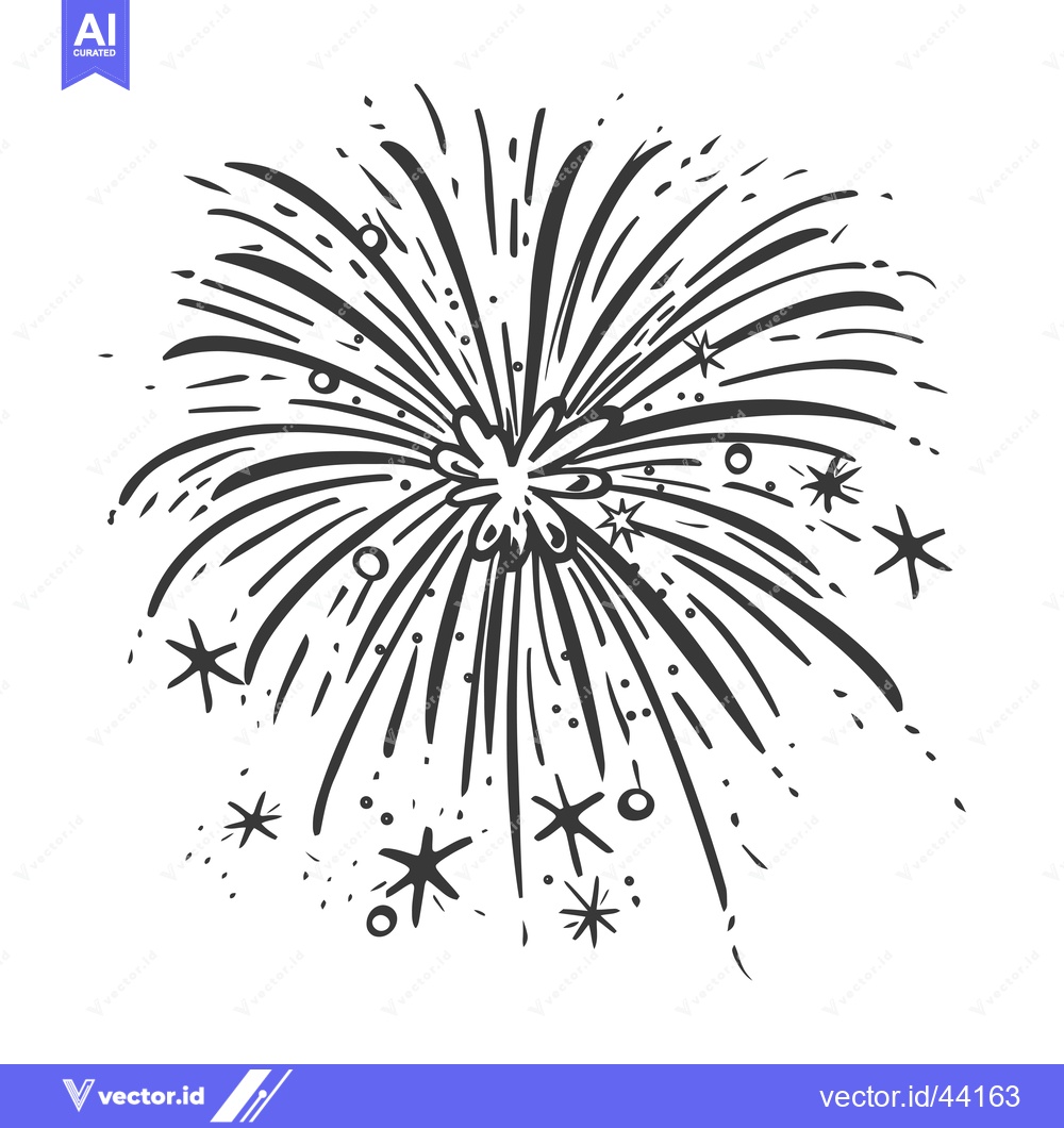 Premium Vector of Hand-Drawn Black and White Fireworks Illustration