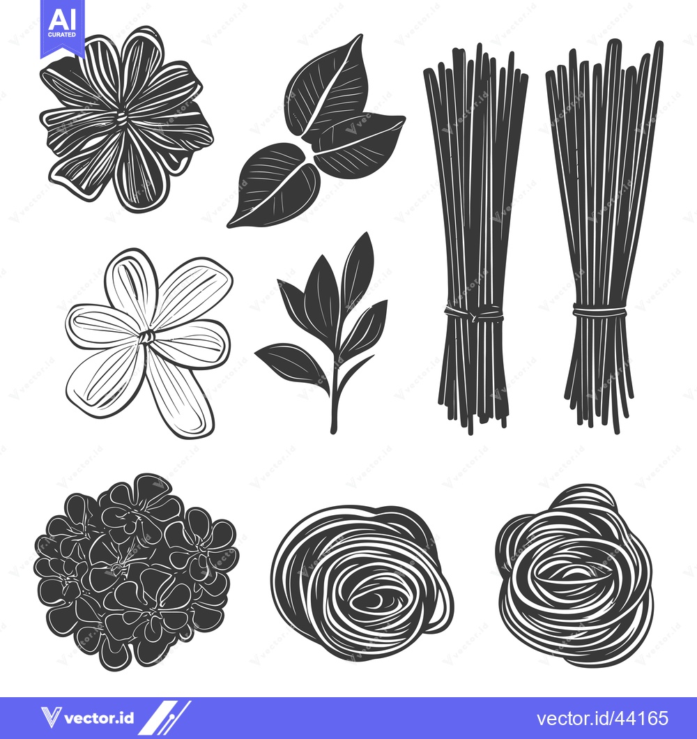 Premium Vector dari Hand Drawn Black and White Floral and Noodle Illustrations