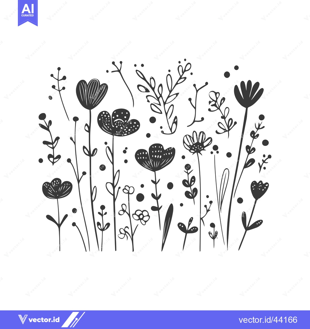 Premium Vector of Hand-Drawn Black and White Floral Arrangement