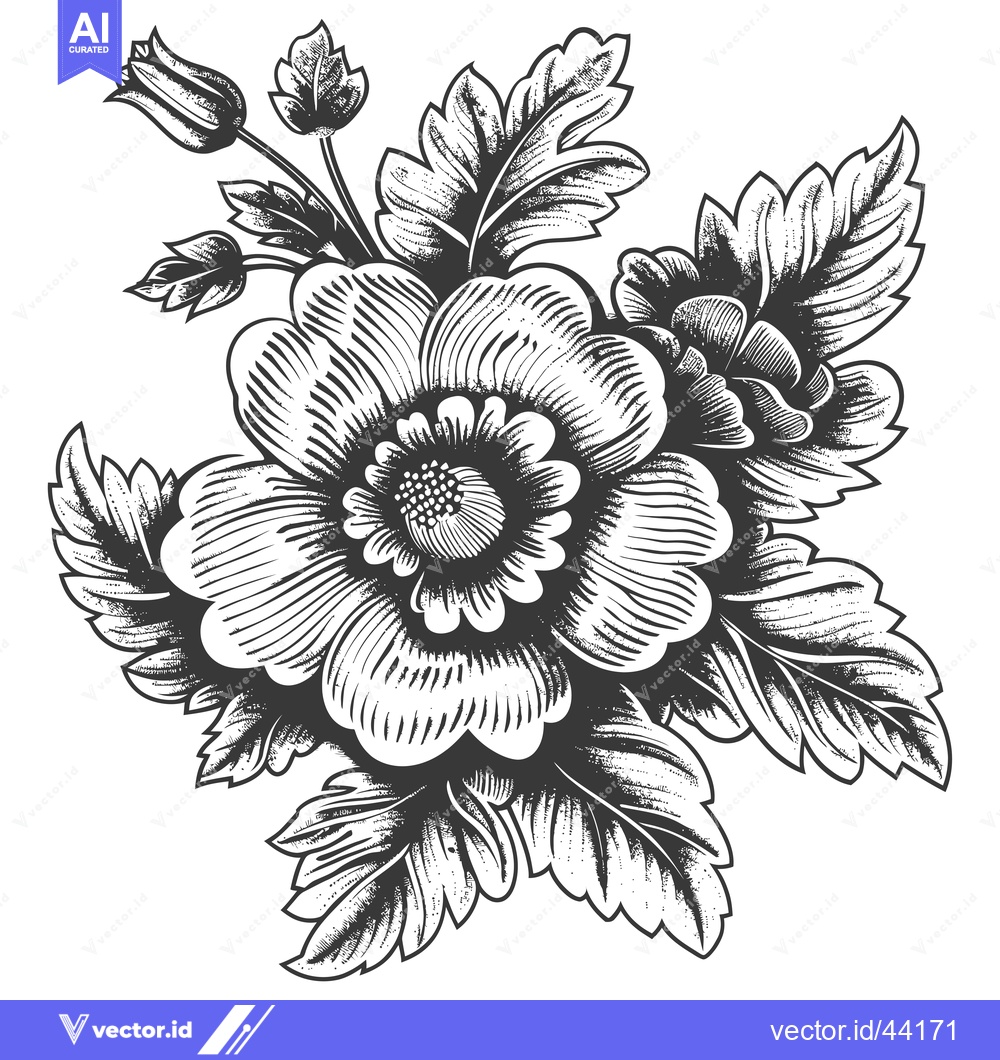 Premium Vector of Hand-Drawn Black and White Floral Bouquet Illustration