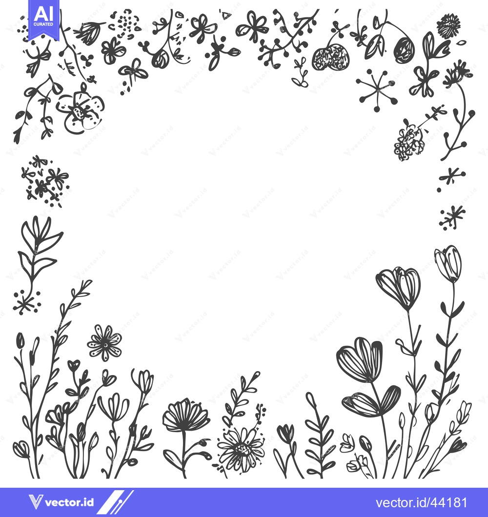 Premium Vector dari Hand-Drawn Black and White Floral Frame with White Background