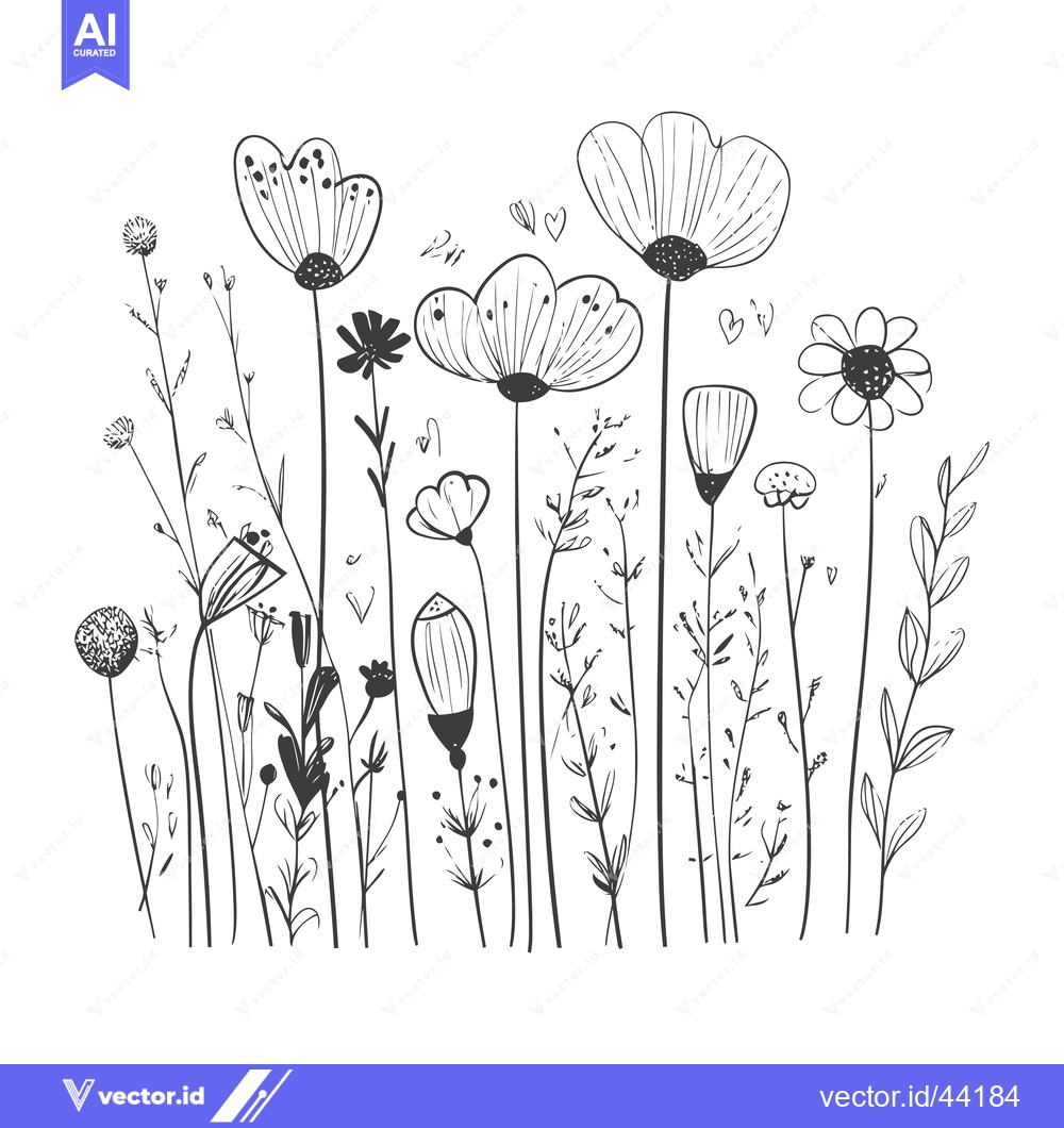 Premium Vector dari Hand-Drawn Black and White Floral Illustration