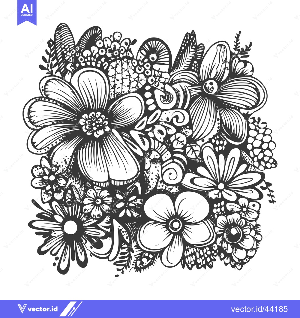 Premium Vector dari Hand-drawn black and white floral illustration with abstract elements