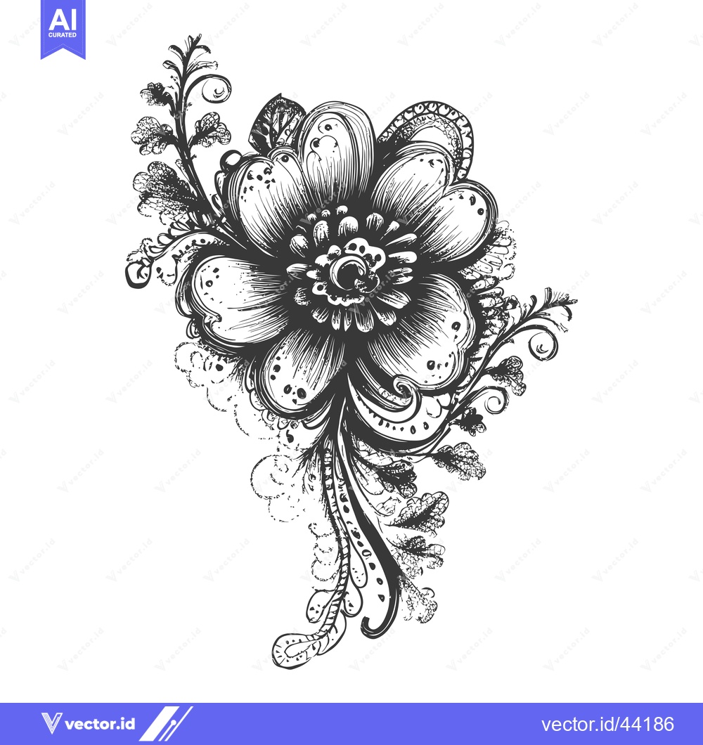 Premium Vector dari Hand-Drawn Black and White Floral Illustration with a Single Flower an