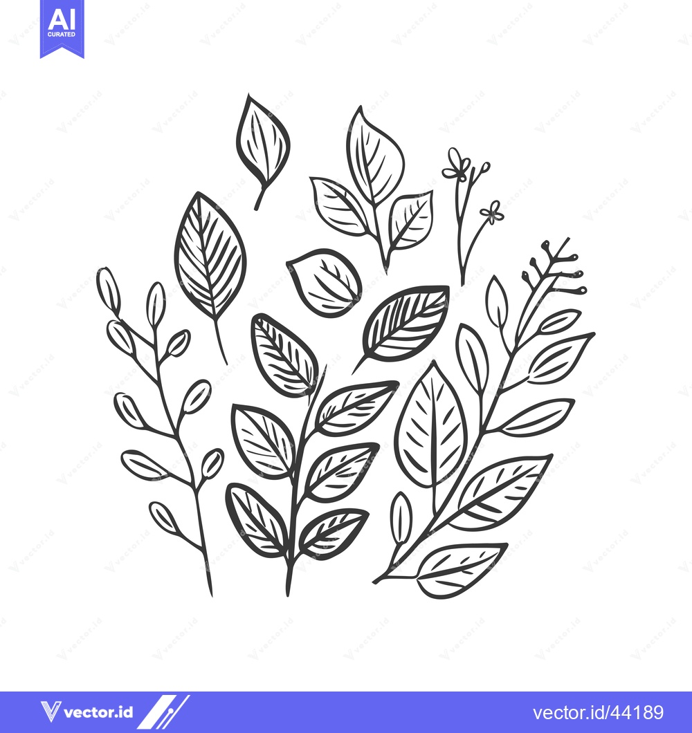 Premium Vector dari Hand-Drawn Black and White Floral Illustration with Various Leaves and