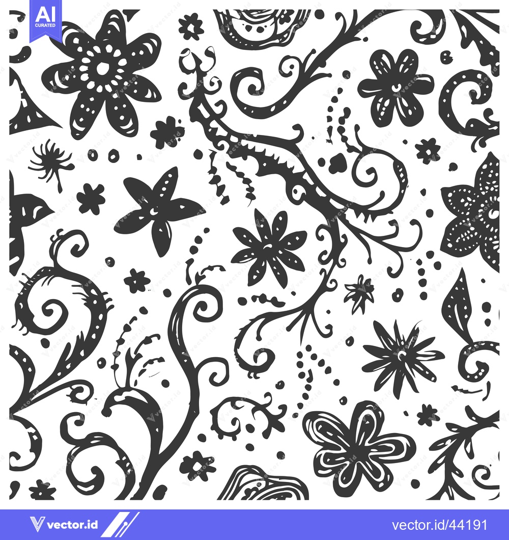 Premium Vector dari Hand-Drawn Black and White Floral Pattern with Swirls
