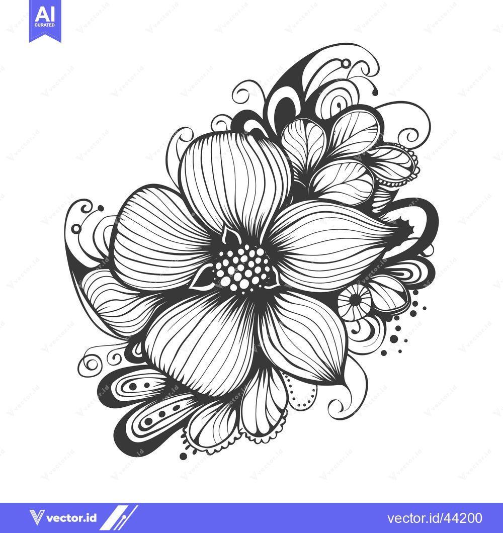 Premium Vector dari Hand-Drawn Black and White Flower with Intricate Detail