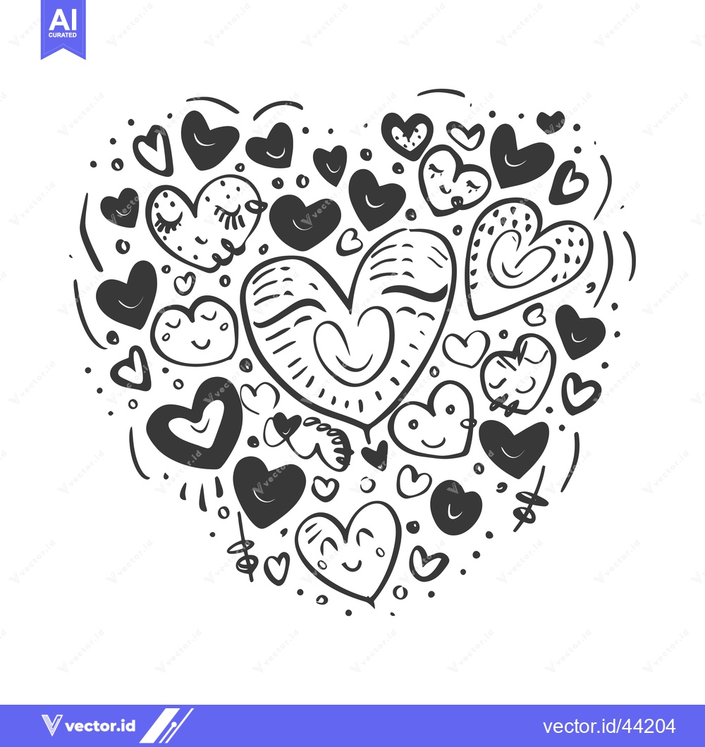 Premium Vector of Hand-Drawn Black and White Heart Shape Composed of Multiple Hearts wit