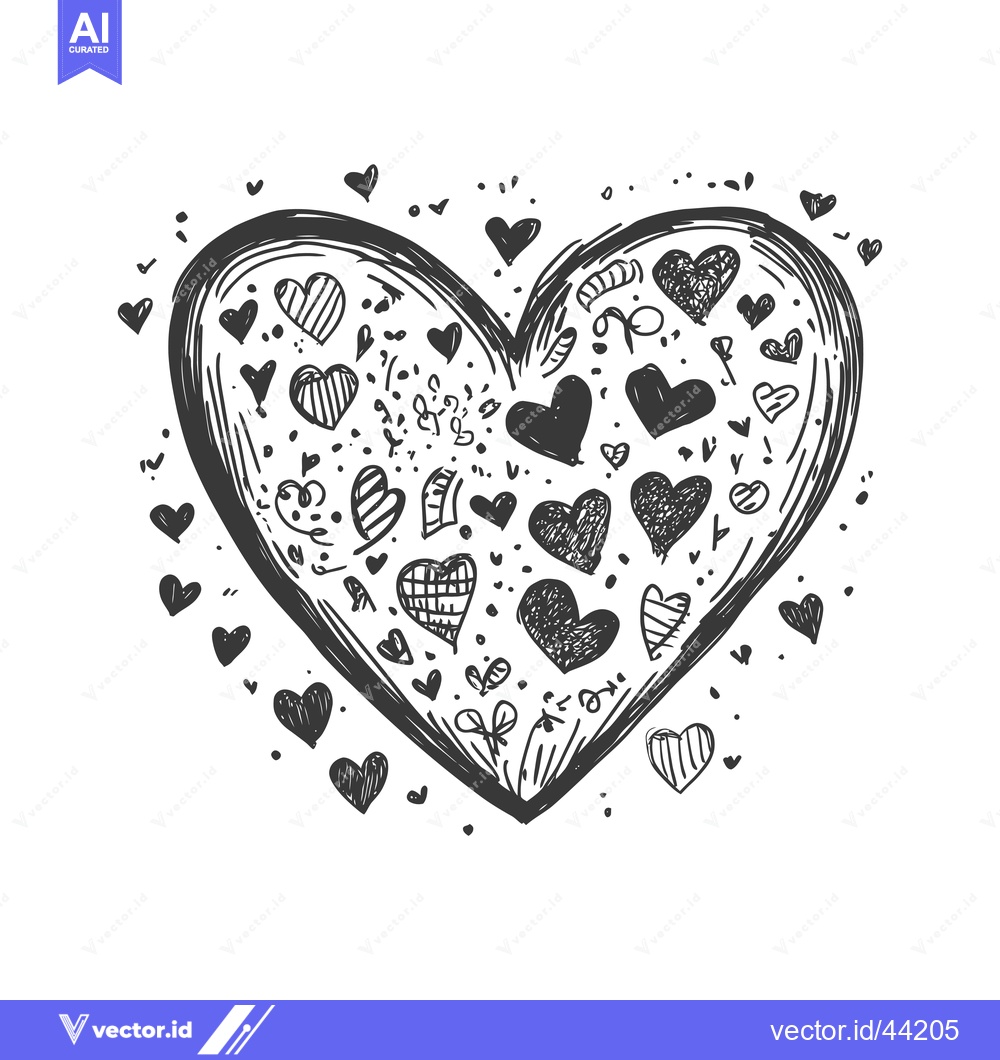Premium Vector dari Hand-Drawn Black and White Heart with Smaller Hearts and Scribbles