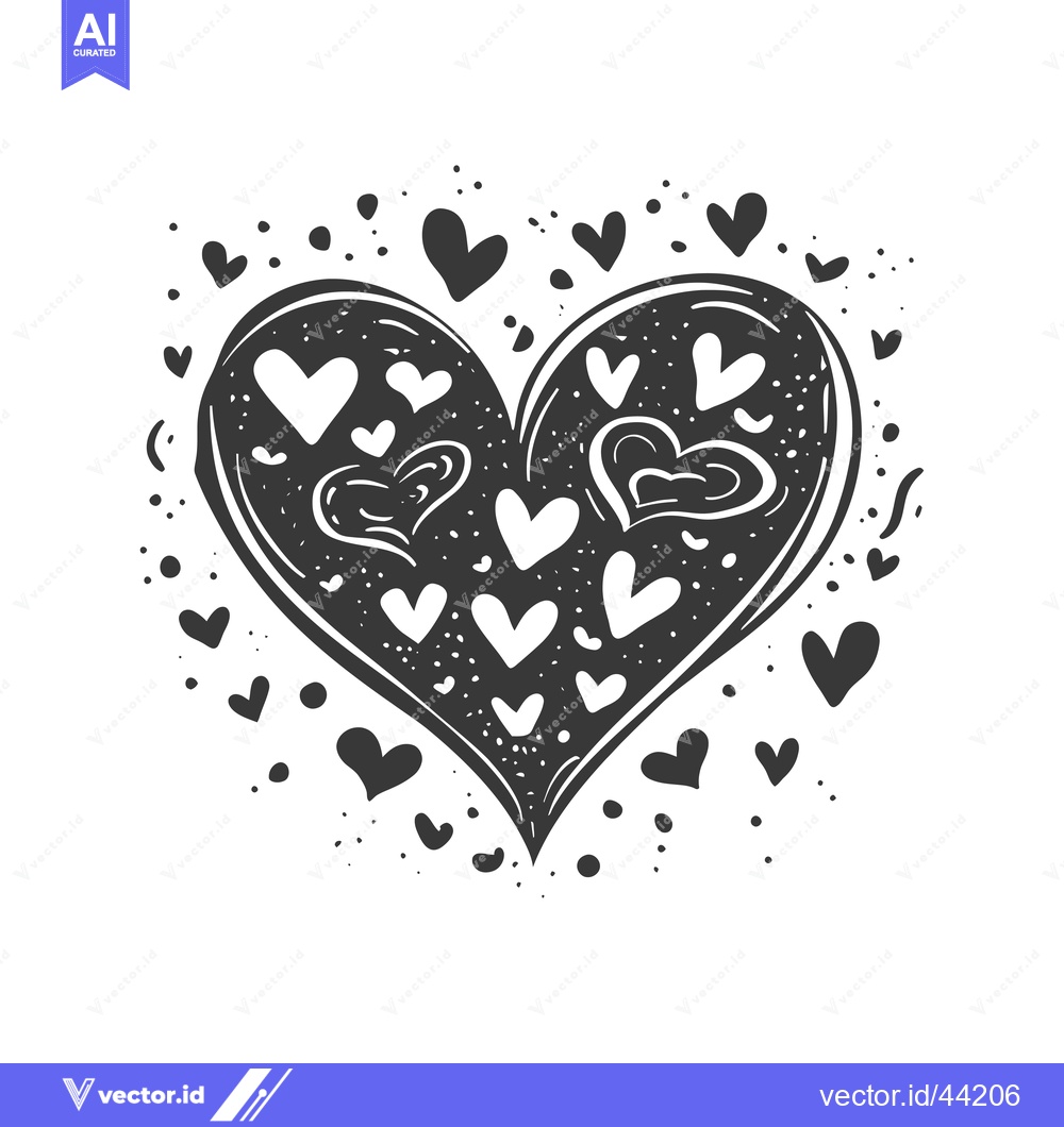 Premium Vector of Hand-Drawn Black and White Heart with Smaller Hearts Inside