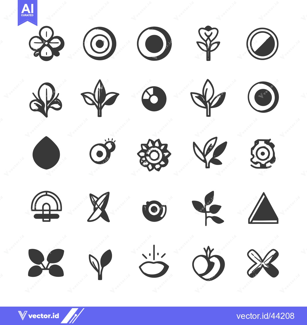 Premium Vector of Hand-Drawn Black and White Icons of Leaves, Flowers, Circles, and Othe