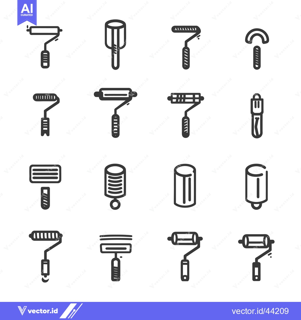 Premium Vector of Hand-Drawn Black and White Icons of Paint Rollers