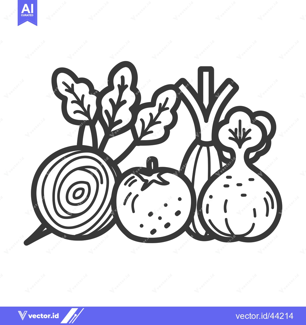Premium Vector dari Hand-drawn black and white illustration of a beet, tomato, and onion
